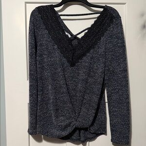 Maurices Black and Gray Lace Trim Blouse